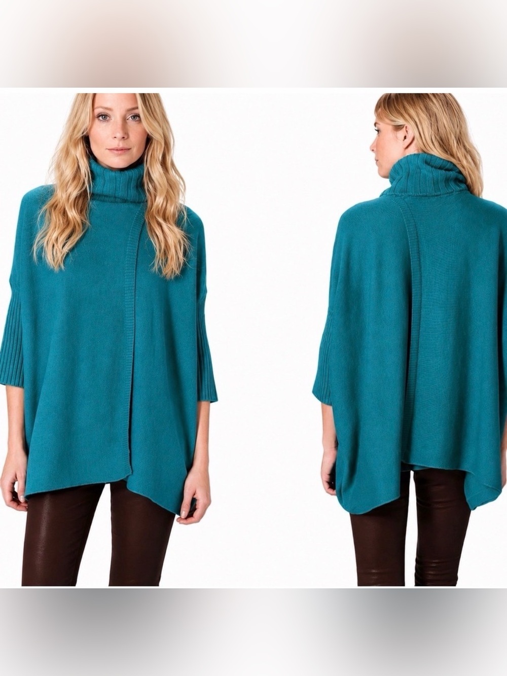 Diane Von Furstenberg Ahiga Turtleneck Poncho Sweater in Teal